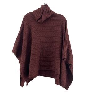 Rachel Zoe Red Knit Turtleneck Poncho Sweater Polyester One Size Women Preowned